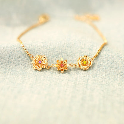 For Mother- 1-10 Three-Dimensional Custom Birth Flowers Bracelet
