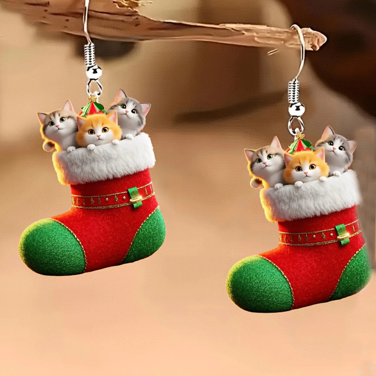 Christmas Stockings Cat Earrings