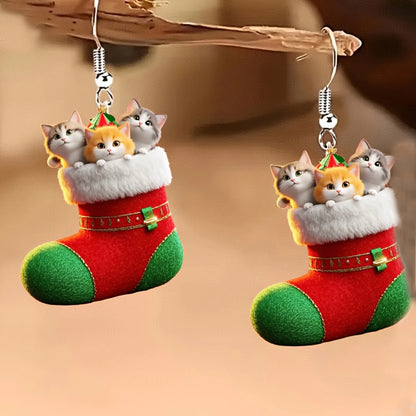 Christmas Stockings Cat Earrings