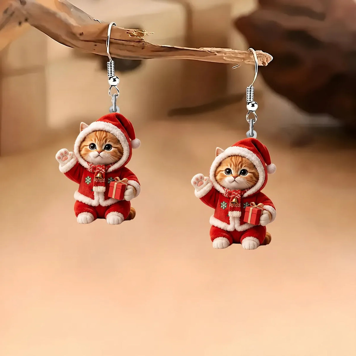 Christmas Santa Suit Cat Gift Dangle Earrings