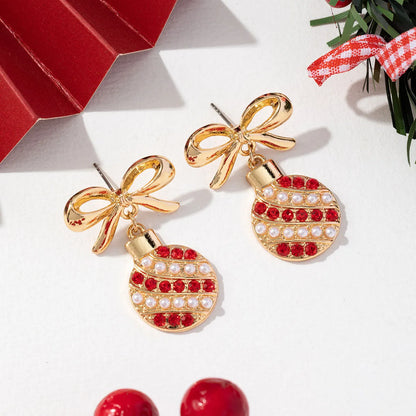 Vintage Christmas Pearl Bow Light Bulb With Diamond And Pearl Earrings