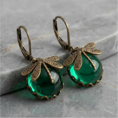 Spherical Dragonfly Earrings in Antique Gold