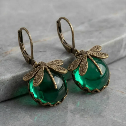 Spherical Dragonfly Earrings in Antique Gold