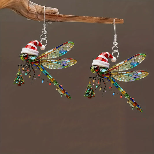 Christmas Dragonfly & Christmas Tree Design Earrings