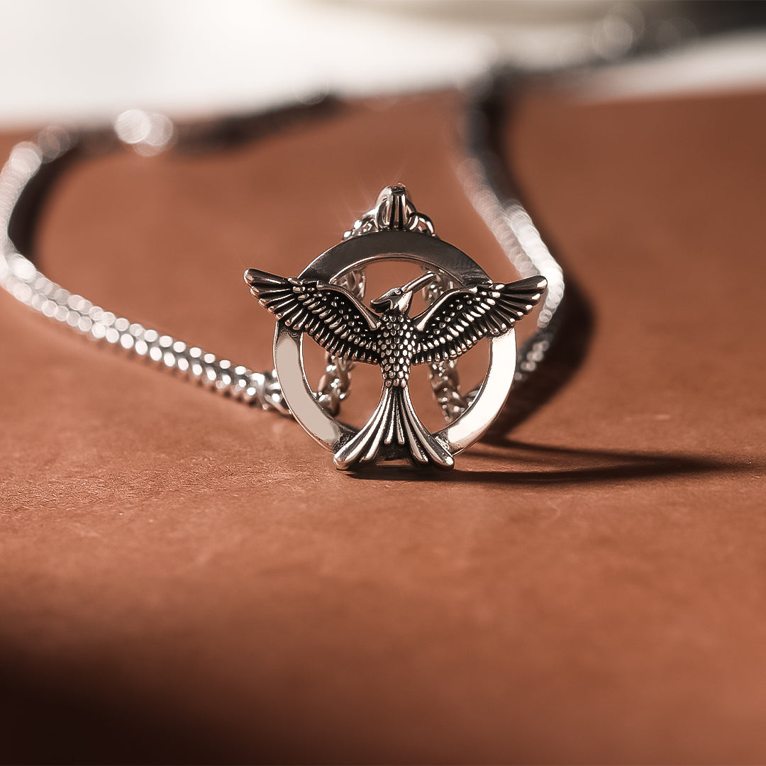 S925 The Fire Inside Me Burns Brighter Than The Fire Around Me Circle Phoenix Necklace For Men