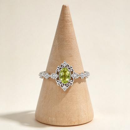 Natural Peridot Vintage Filigree Ring, S925 Oval Cut Peridot Ring for Women