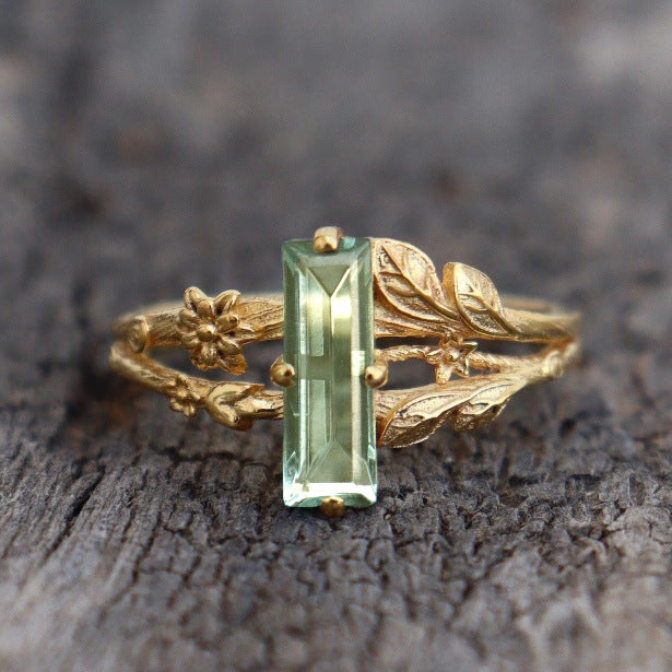 Golden Rectangular Diamond Ring
