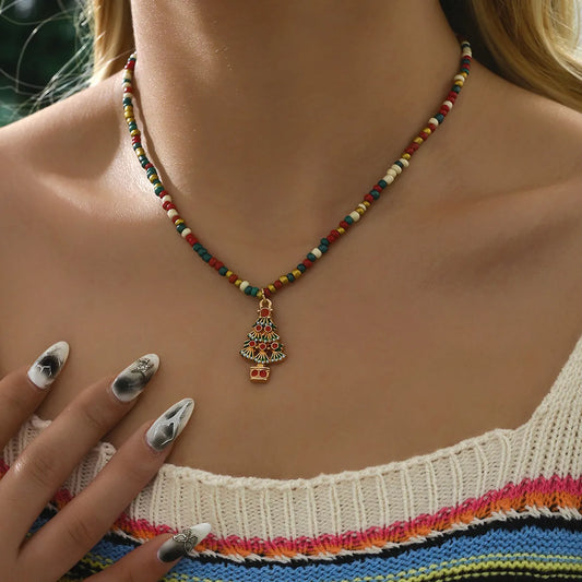 Christmas Handmade Colored Beaded Necklace