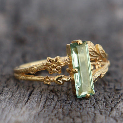 Golden Rectangular Diamond Ring