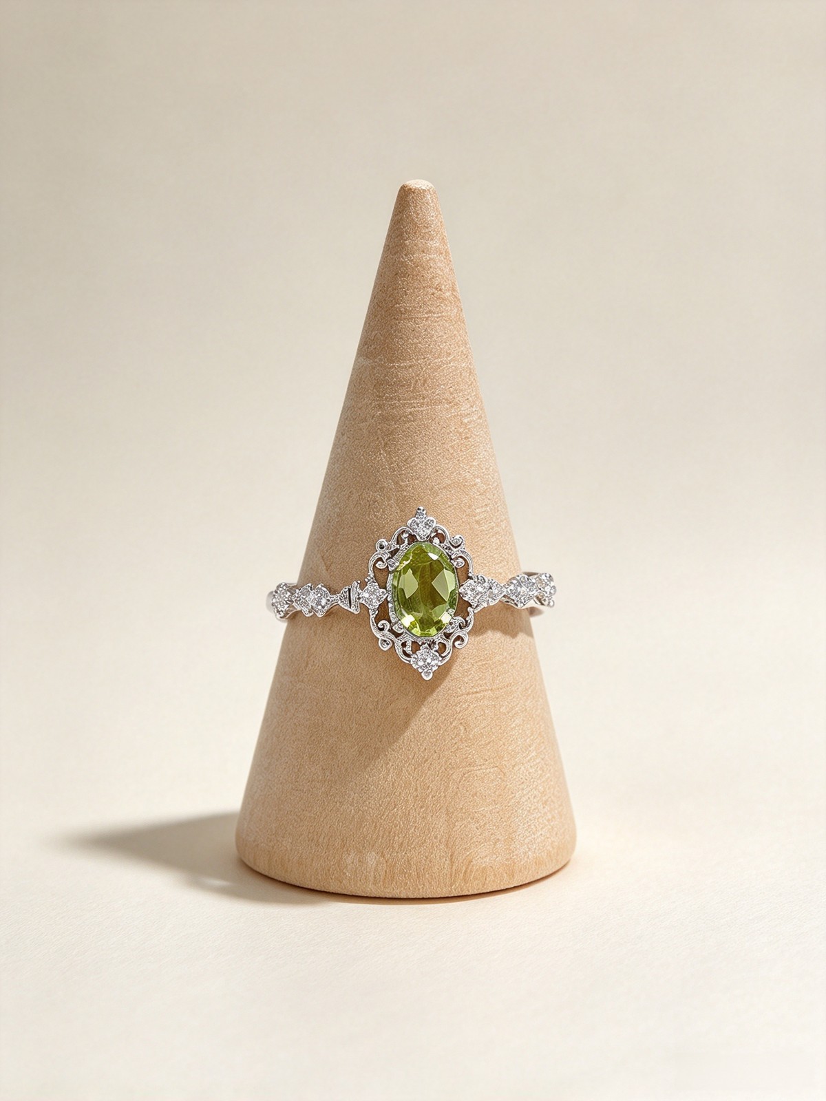 Natural Peridot Vintage Filigree Ring, S925 Oval Cut Peridot Ring for Women