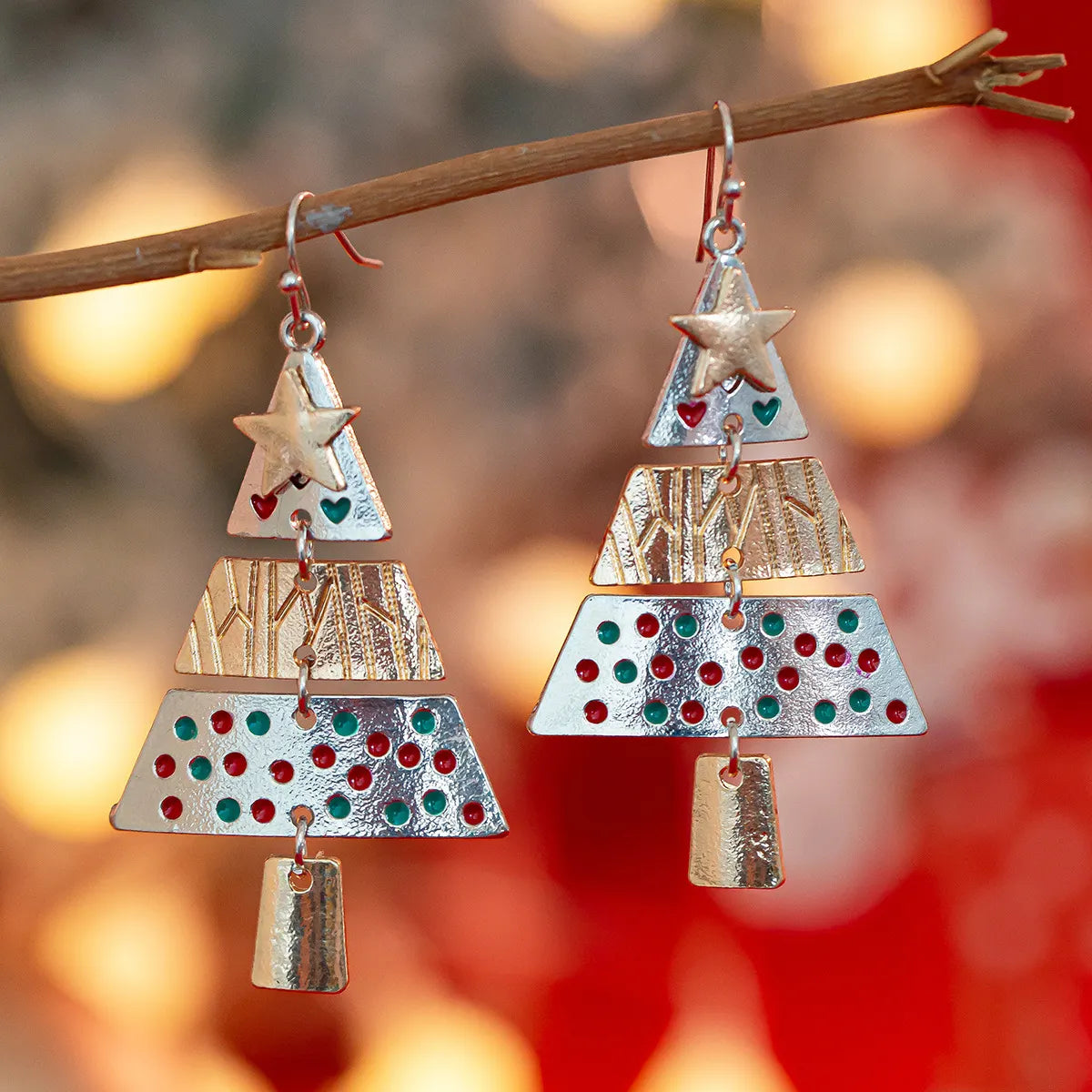 🎄Mixed Metal Christmas Tree Drop Earrings