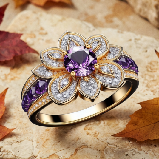 Vintage Sunflower Inlaid Ring