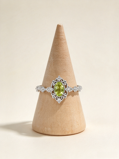 Natural Peridot Vintage Filigree Ring, S925 Oval Cut Peridot Ring for Women
