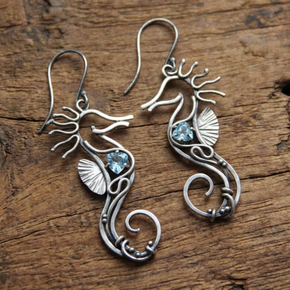 Vintage Seahorse Sapphire Earrings