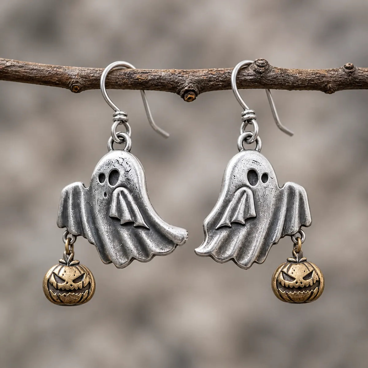 Vintage Ghost Pumpkin Drop Earrings