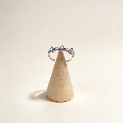 Natural Grey Moonstone Floral Ring, Delicate S925 Labradorite Ring for Women