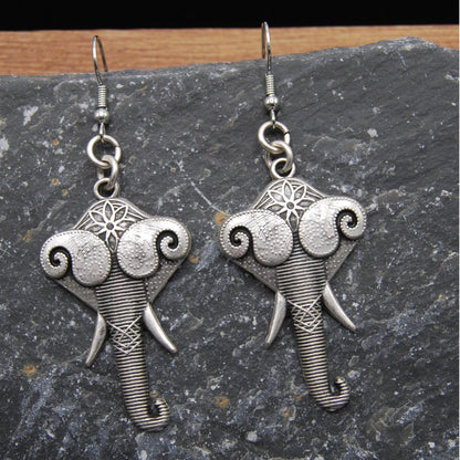 Vintage Silver Stylised Elephant Earrings