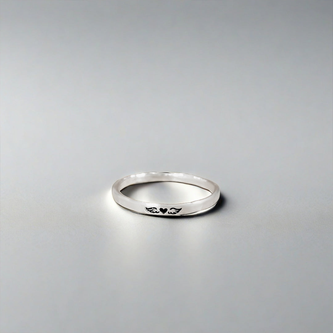 For Memorial - Until We Meet Again Tiny Heart With Wings Ring