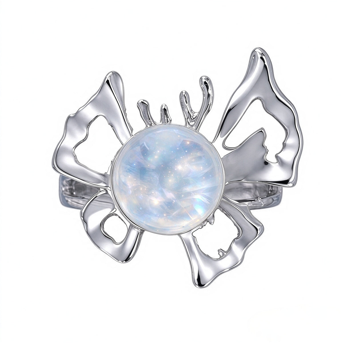 In Loving Memory - Sterling Silver Butterfly Crystal Orb Memorial Ring - 12 Birthstone Energy Keepsake
