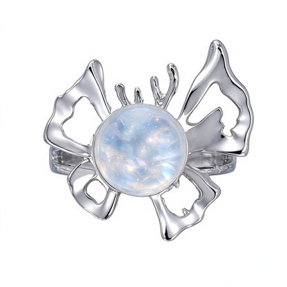 In Loving Memory - Sterling Silver Butterfly Crystal Orb Memorial Ring - 12 Birthstone Energy Keepsake
