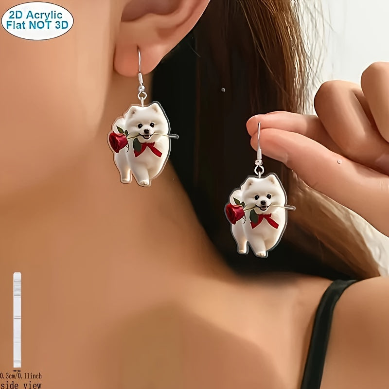 Samoyed With Rose Earrings