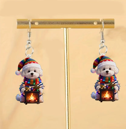 Christmas Teddy Dog Fireplace Earrings