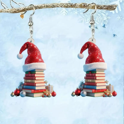 Christmas Hat, Book Earrings
