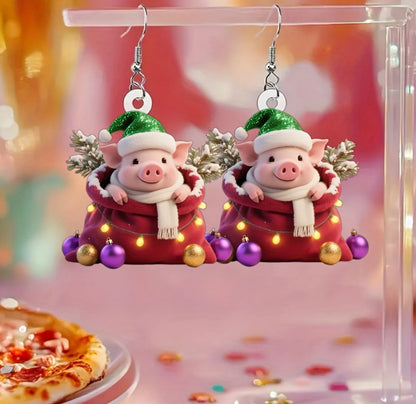 Christmas Gift Pig Earrings