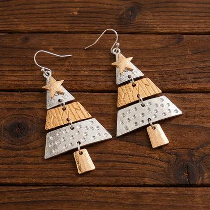 🎄Mixed Metal Christmas Tree Drop Earrings