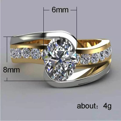 Two Tone Inlaid Goose Egg Shaped Zircon Ring
