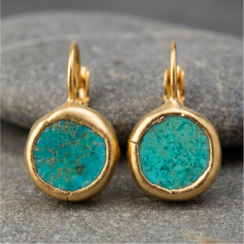 Gold Earrings with Turquoise Stone