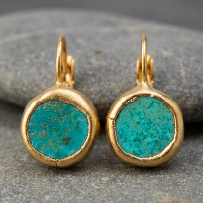 Gold Earrings with Turquoise Stone