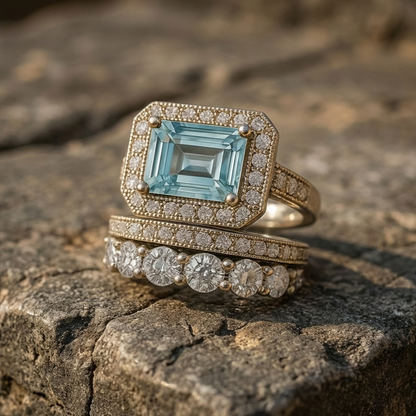 Vintage Silver Turquoise Glass Ring Set