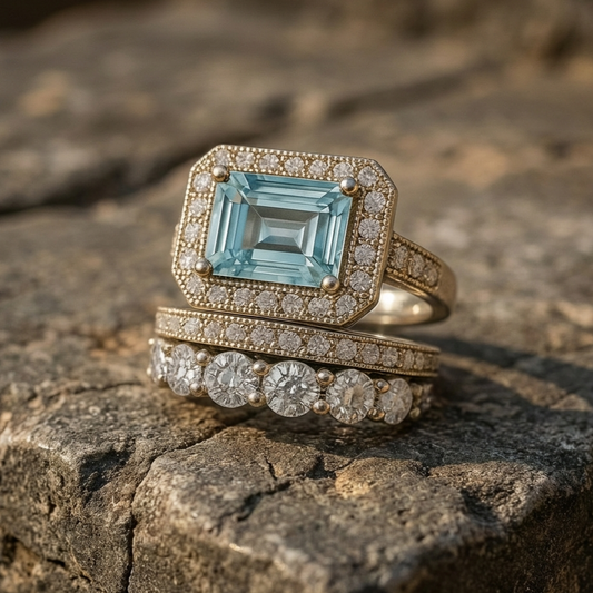 Vintage Silver Turquoise Glass Ring Set