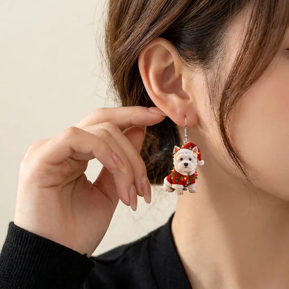 Christmas Westie Dog Dangle Earrings