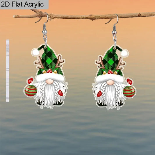Cute Green Christmas Antler Hat Dwarf Earrings
