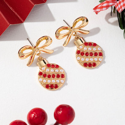 Vintage Christmas Pearl Bow Light Bulb With Diamond And Pearl Earrings