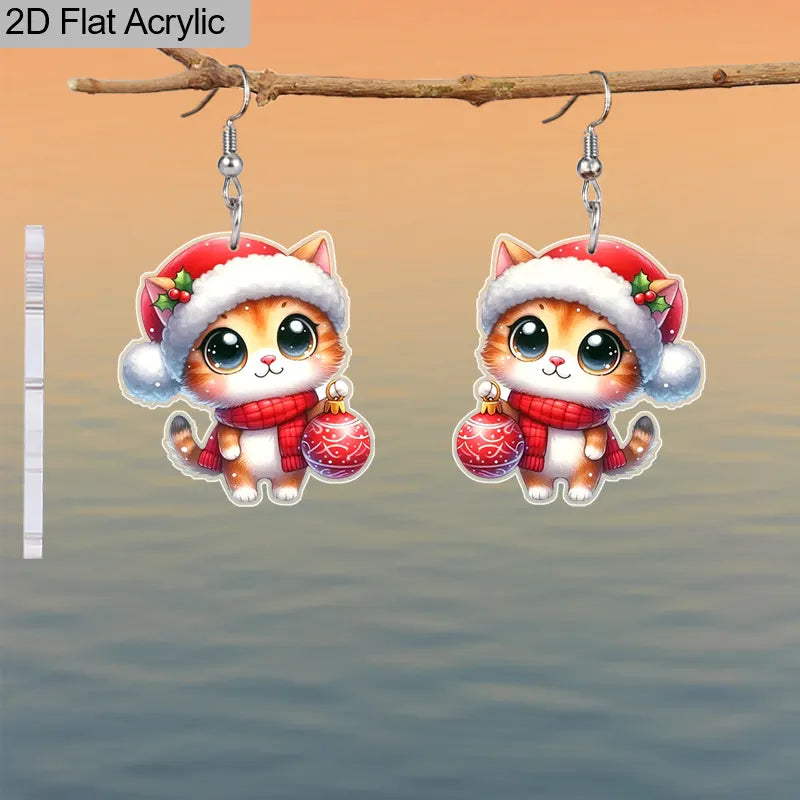 Christmas Kitten Earrings with Santa Hat