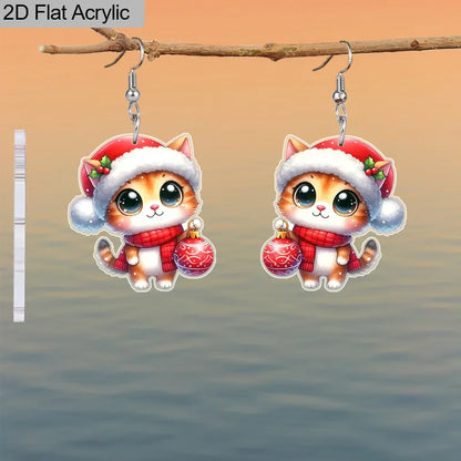 Christmas Kitten Earrings with Santa Hat