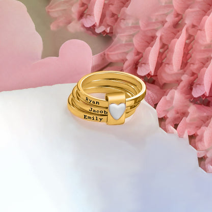 Your names close to my heart-Heart Name Customized Stacking family ring