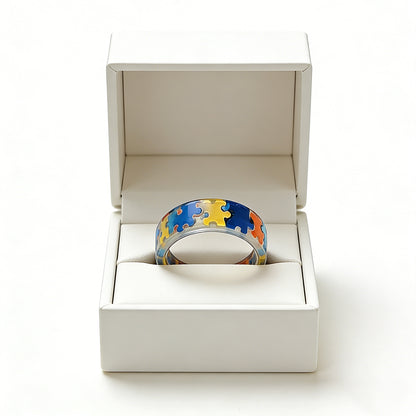 Autism Awareness-Transparent Resin Puzzle Ring - Shipped after 4 Weeks