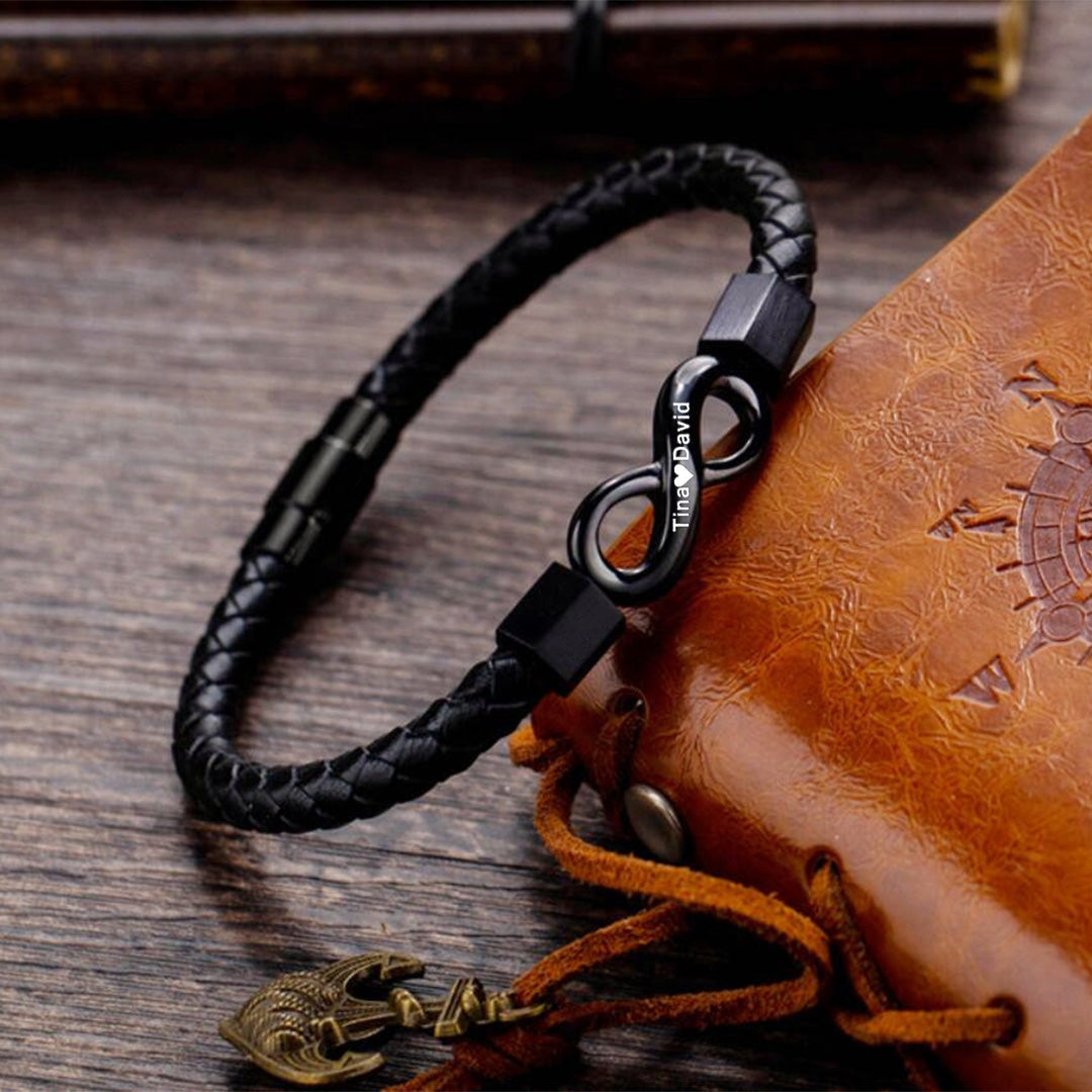 Personalized husband and wife Name Infinity Leather Bracelet