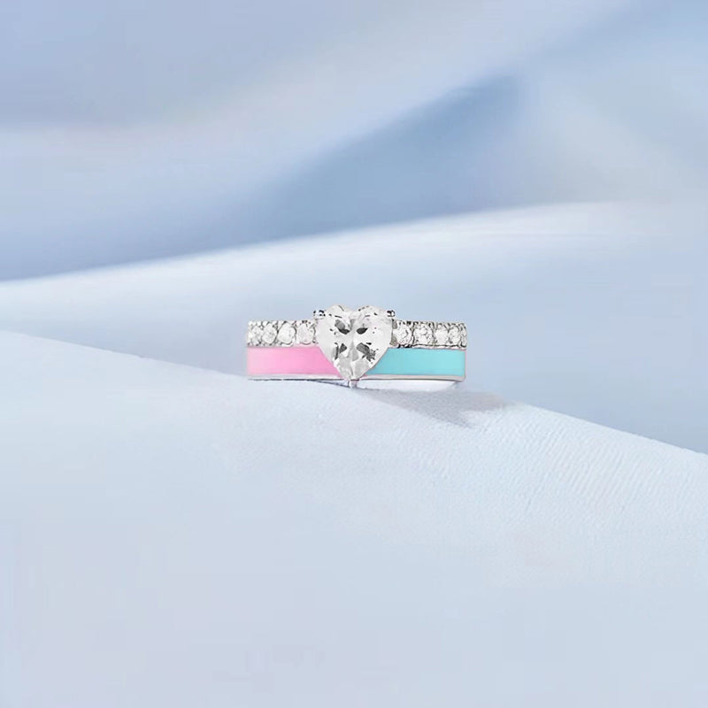 S925 Mama of an Angel Pink & Blue Enamel Heart Ring