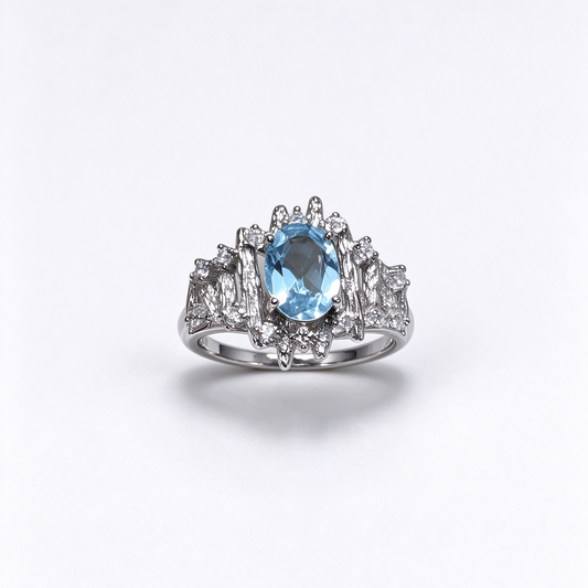 The Queen's Crown - Cervical Cancer Awareness Ring, Natural Topaz S925 Adjustable Open Ring