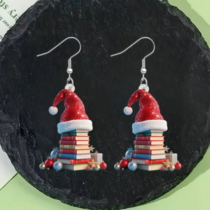 Christmas Hat, Book Earrings