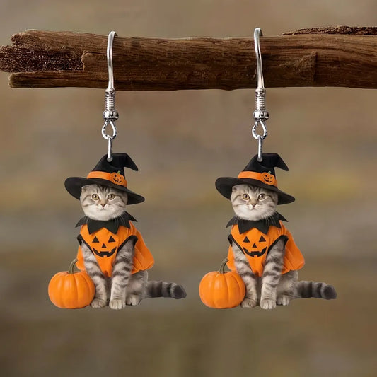 Halloween Witch Cat Pumpkin Costume Acrylic Hook Earrings