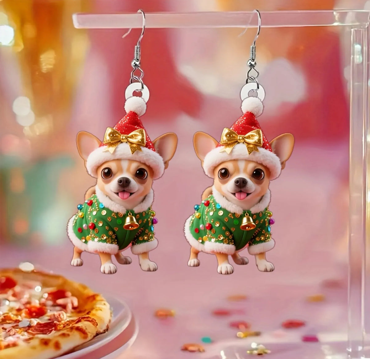 Christmas Green Vest Corgi Earrings