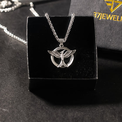 S925 The Fire Inside Me Burns Brighter Than The Fire Around Me Circle Phoenix Necklace For Men