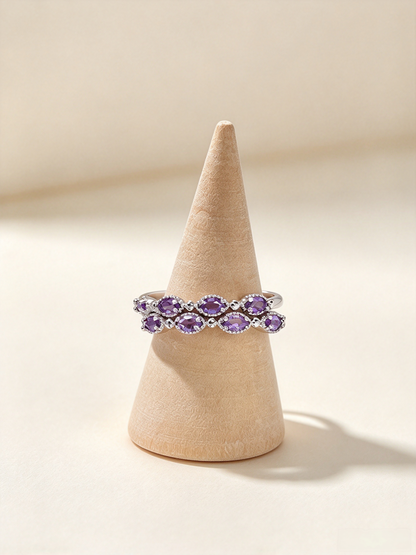 S925 Natural Amethyst Ring, Gemstone Jewelry Symbolizing Peace & Calm