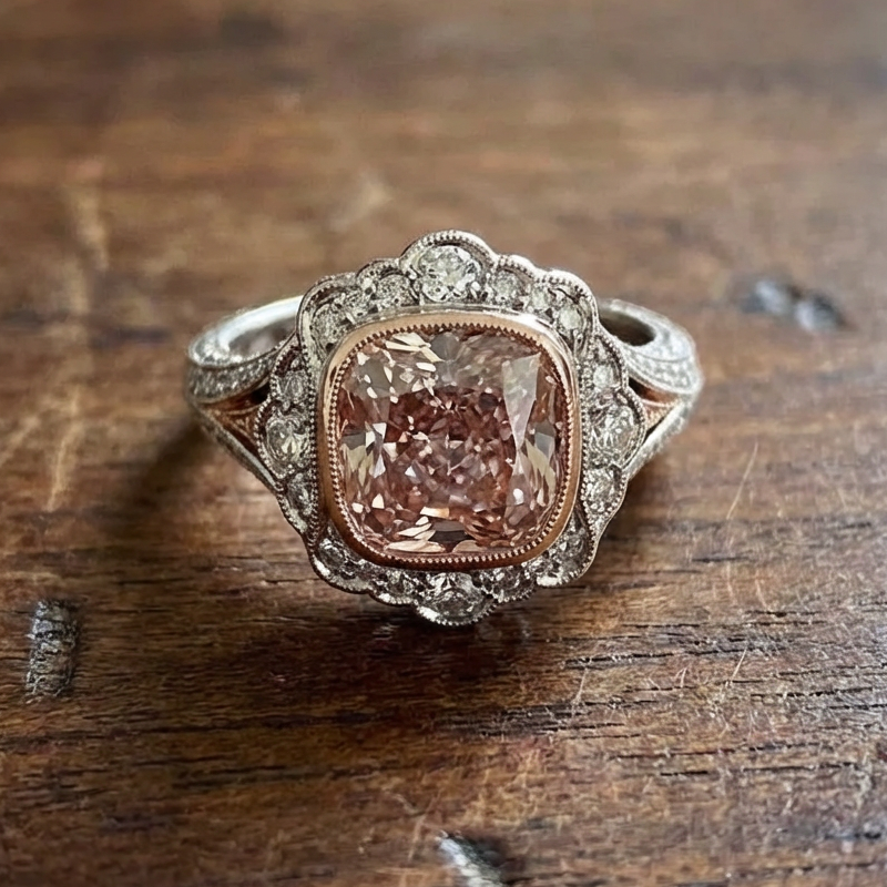 Vintage Rose Gold Double Tone Moissanite Ring